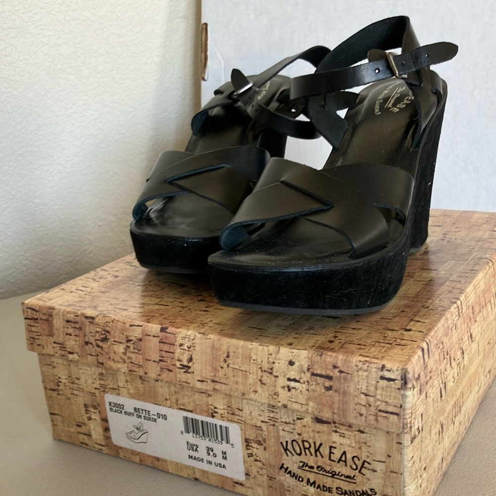 Kork-Ease 9.0 Black Suede Wedge Platform Sandals